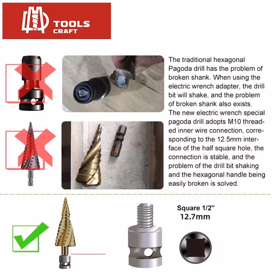 HSS Titanium Spiral Groove Hexagonal Handle Step Drill Bit with Electric Tool Woodworking