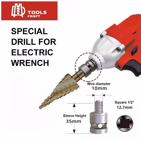 HSS Titanium Spiral Groove Hexagonal Handle Step Drill Bit with Electric Tool Woodworking